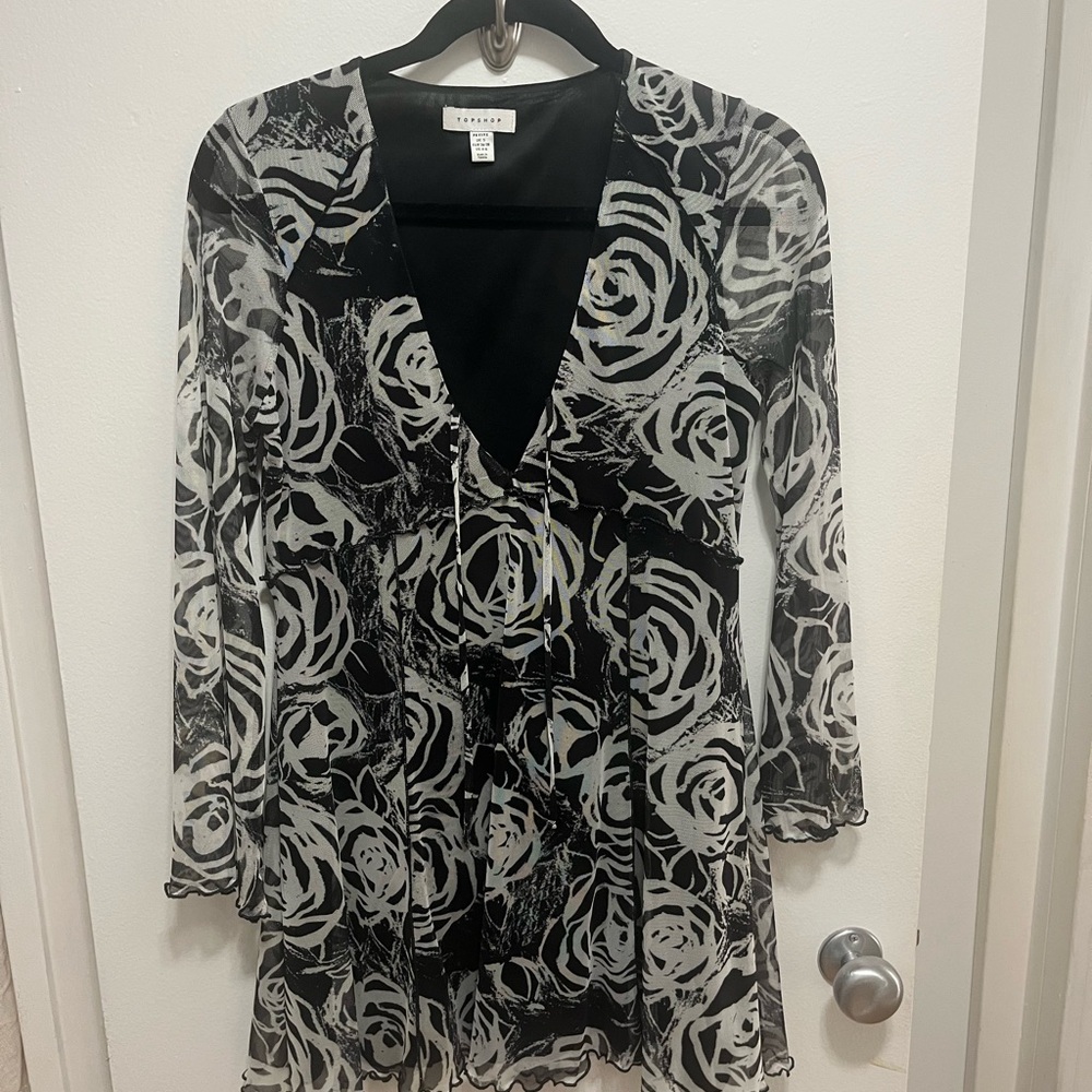 Topshop Black and White Patterned Dress